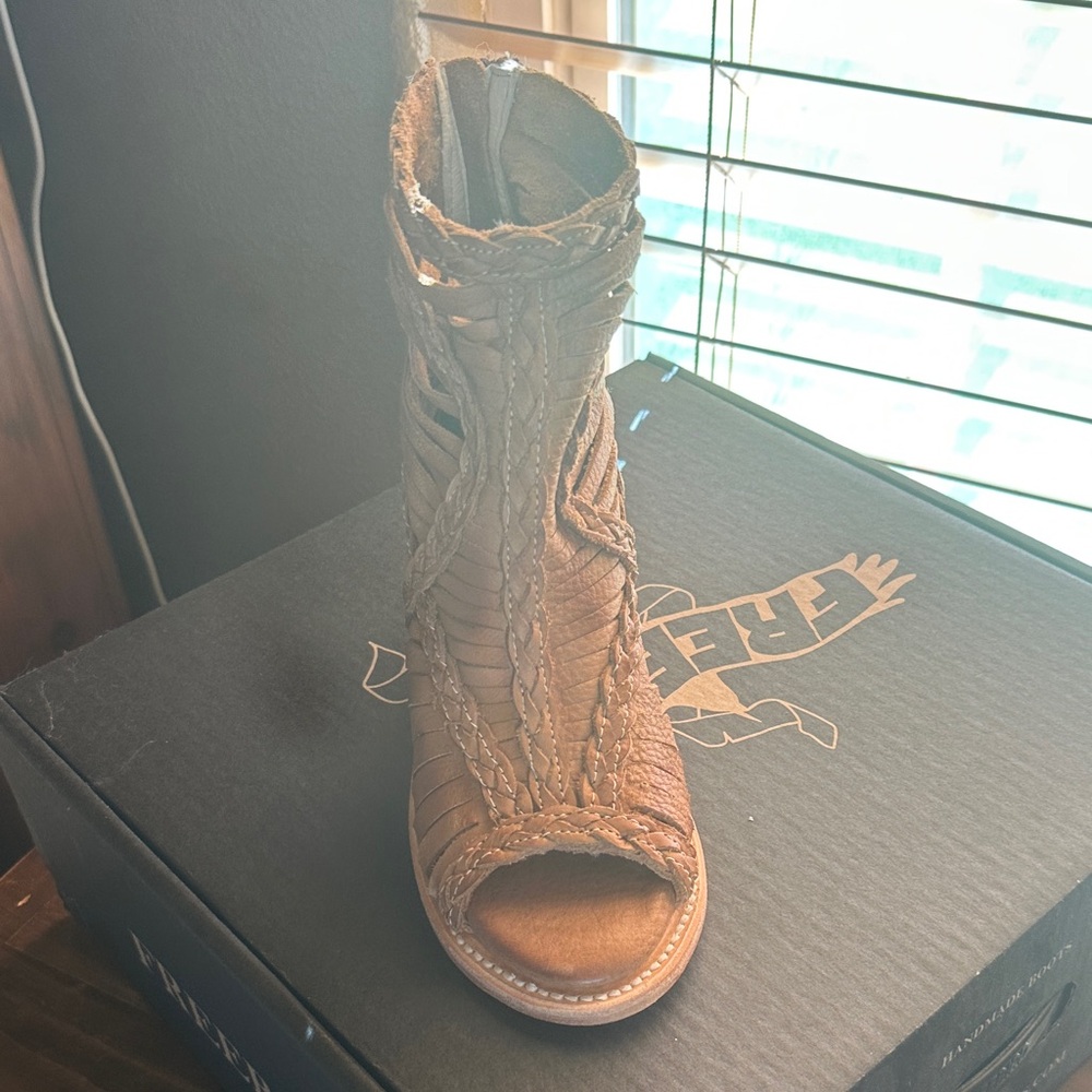 Freebird Distressed Brown Open-Toe Booties - Picture 3 of 6